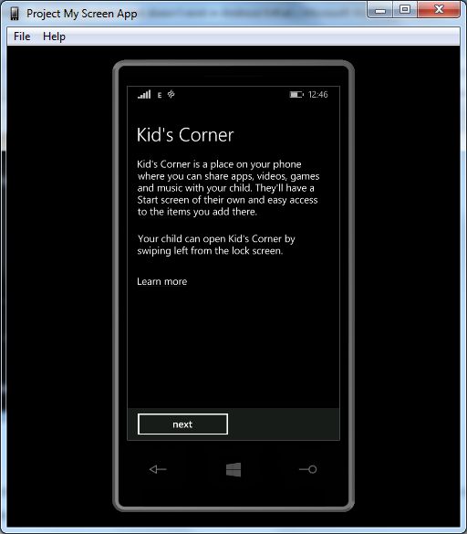 kids corner in windows phone